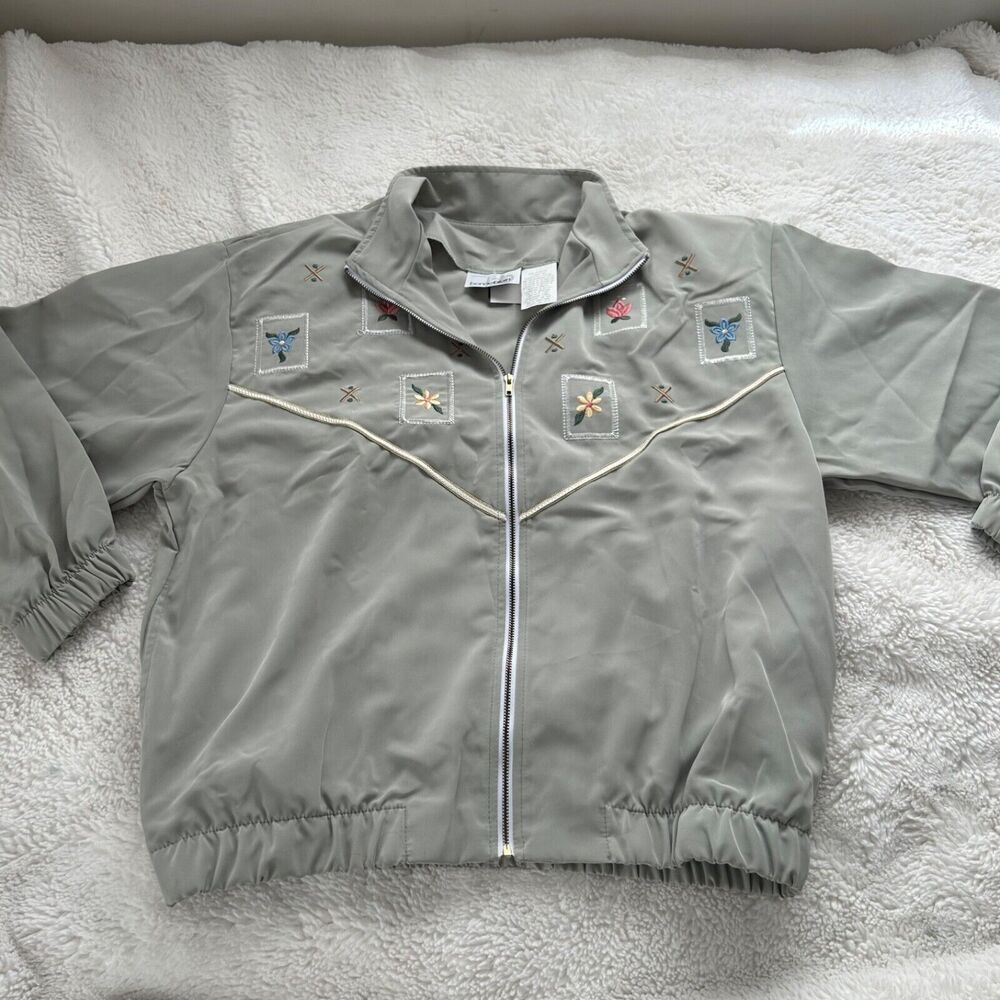 Bonnie Blain Women's Vintage Color Block Embroidered Bomber Jacket Size 12P - Picture 1 of 8